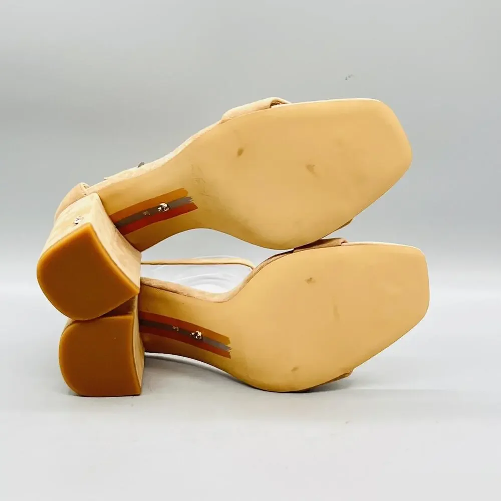 Sam Edelman Sandals Womens 8 Beige Suede Ankle Strap Block Heel Yara Shoes